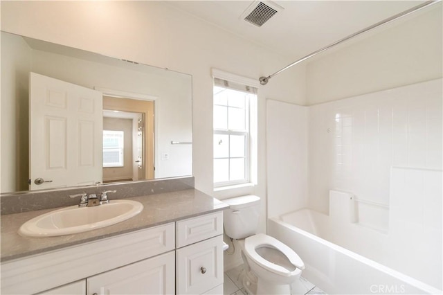 5961 Silveira St, Eastvale, CA 92880 - full bathroom with toilet, vanity, washtub / shower combination, and tile patterned floors