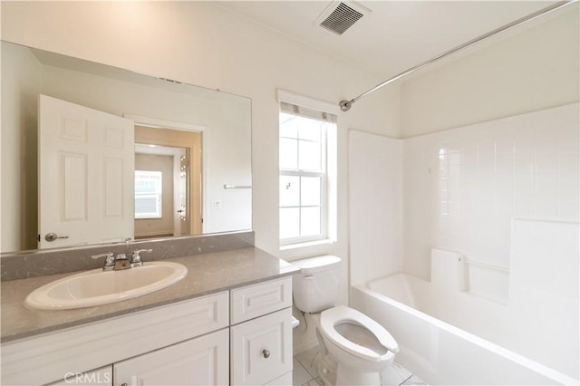 5961 Silveira St, Eastvale, CA 92880 - bathroom featuring toilet, vanity, shower / tub combination, and tile patterned floors