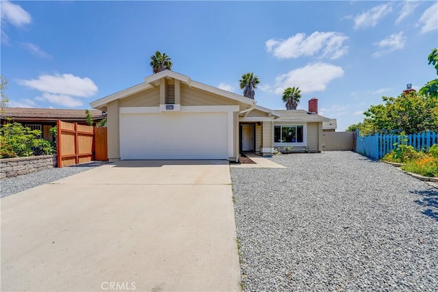 10319 Hemphill Ct, San Diego, CA 92126 - single story home featuring concrete driveway, a garage, fence, and a chimney
