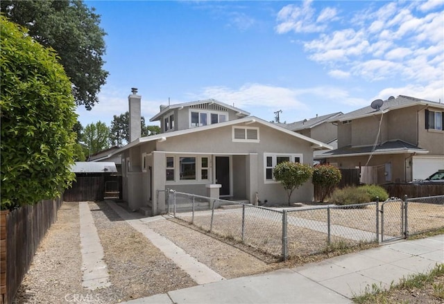 1810 Park St, Paso Robles, CA 93446 - bungalow-style home with a gate, stucco siding, a fenced front yard, and a chimney