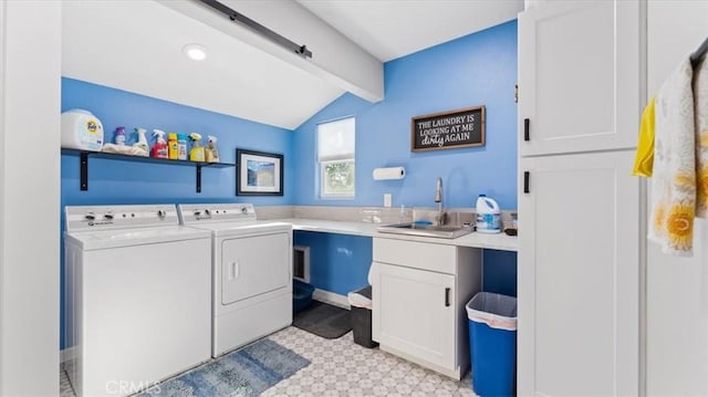 21 Sunflower Ln, Oroville, CA 95966 - laundry room featuring washing machine and clothes dryer, cabinet space, and light flooring
