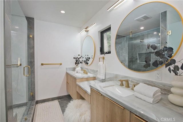 3920 Weslin Ave, Sherman Oaks, CA 91423 - full bath with a stall shower, double vanity, recessed lighting, and baseboards