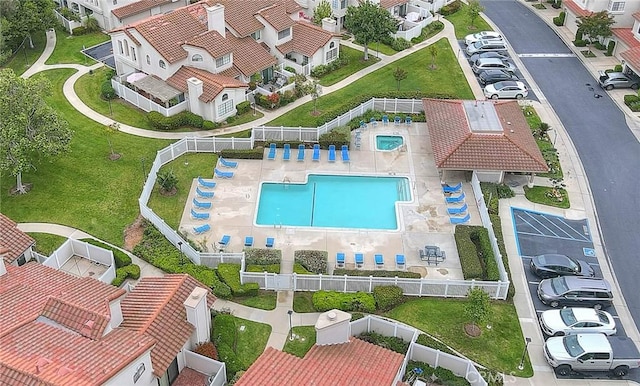1207 Porto Grande Unit 1, Diamond Bar, CA 91765 - aerial perspective of suburban area featuring a pool