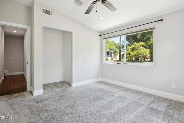 8730 Junipero Ave, Atascadero, CA 93422 - unfurnished bedroom with carpet flooring, baseboards, lofted ceiling, a ceiling fan, and recessed lighting