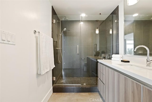 482 S Arroyo Pkwy Unit 408, Pasadena, CA 91105 - full bathroom with a stall shower, vanity, and baseboards