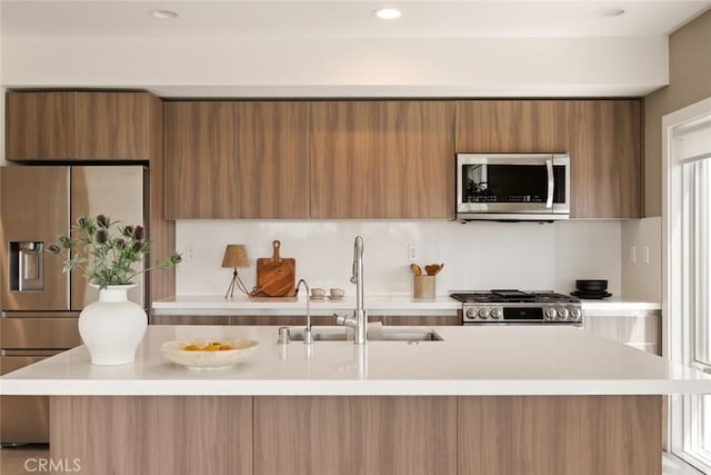 482 S Arroyo Pkwy Unit 408, Pasadena, CA 91105 - kitchen featuring appliances with stainless steel finishes, modern cabinets, a sink, and brown cabinets