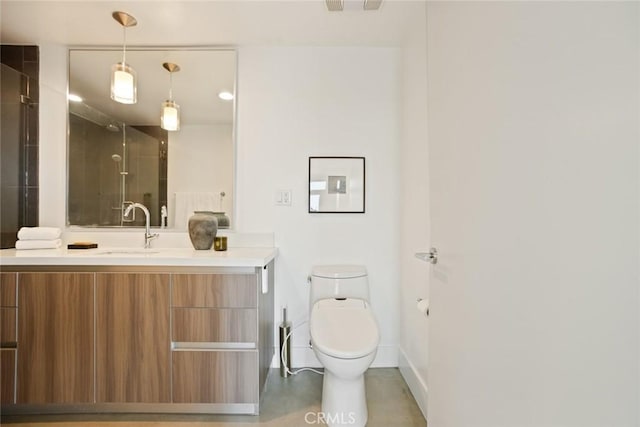 482 S Arroyo Pkwy Unit 408, Pasadena, CA 91105 - full bathroom with a stall shower, toilet, vanity, and baseboards