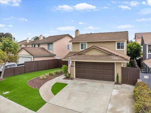 2137 N Mammoth Pl, Escondido, CA 92029 - view of front of property featuring a tile roof, concrete driveway, an attached garage, and a residential view