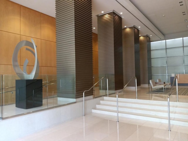 community lobby with recessed lighting