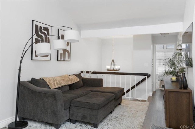 2135 E Valley Pkwy Unit 51, Escondido, CA 92027 - living room featuring a chandelier, hardwood / wood-style flooring, and lofted ceiling