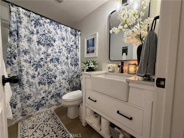 23 Ponte Sonata, Lake Elsinore, CA 92532 - bathroom with toilet, vanity, and a shower with curtain