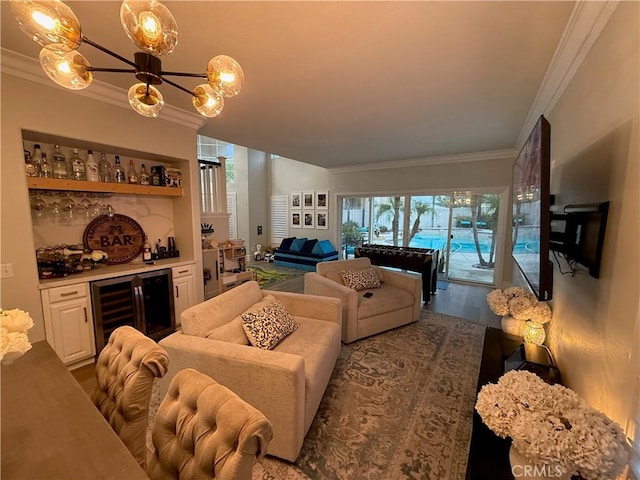23 Ponte Sonata, Lake Elsinore, CA 92532 - living area with beverage cooler, crown molding, and a dry bar