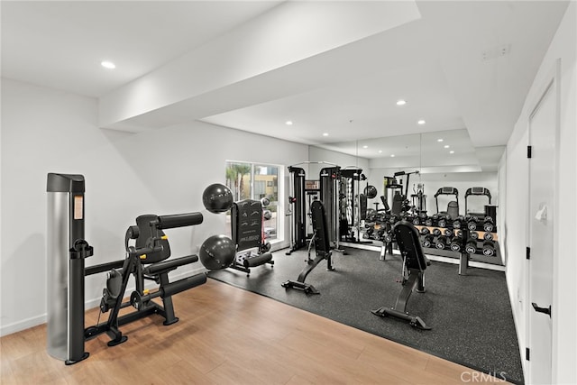 321 S Oxford Ave Unit 603, Los Angeles, CA 90020 - workout area featuring wood finished floors and recessed lighting