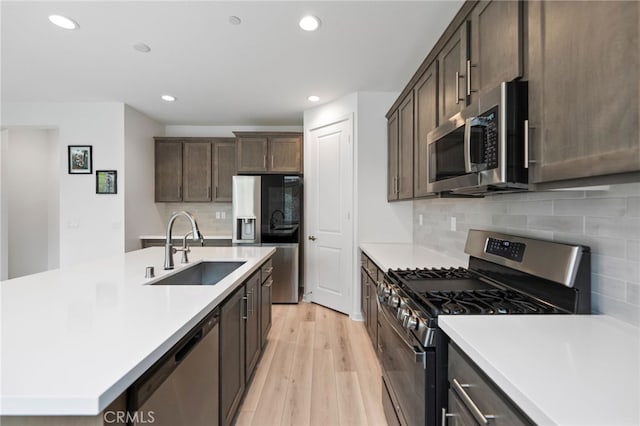 32182 Penstemon Way, Temecula, CA 92591 - kitchen with stainless steel appliances, a sink, light wood-type flooring, recessed lighting, and light countertops