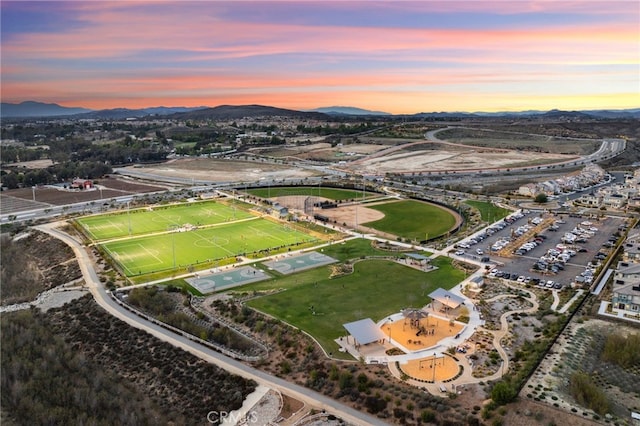aerial view at dusk of a mountain view