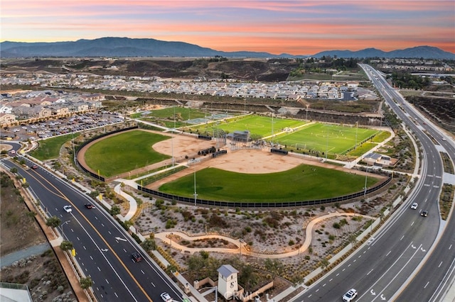 aerial view at dusk of a mountain view
