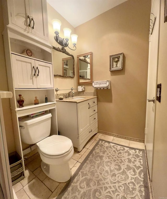 10158 Carefree Dr, Santee, CA 92071 - bathroom with toilet, tile patterned floors, vanity, and a chandelier