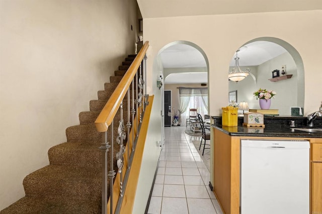 10158 Carefree Dr, Santee, CA 92071 - stairway with arched walkways and tile patterned floors