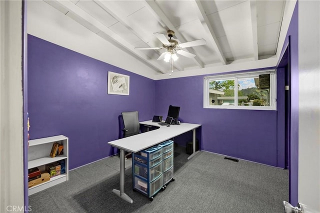 1005 E Woodland Ln, Glendora, CA 91741 - office with ceiling fan, carpet, and beamed ceiling