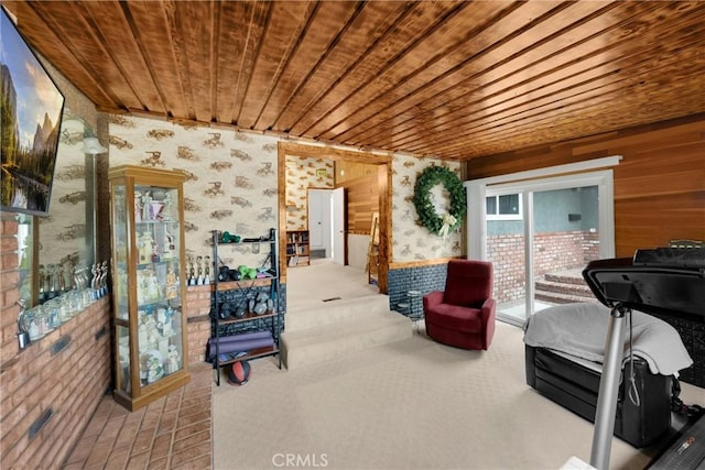 1005 E Woodland Ln, Glendora, CA 91741 - office space with wood ceiling, wallpapered walls, and carpet floors