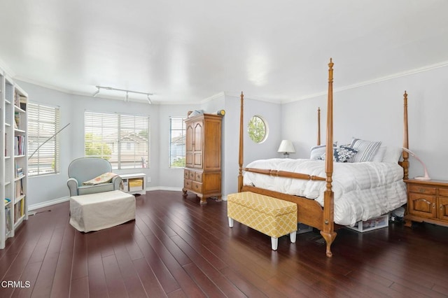 11998 Bubbling Brook St, Moorpark, CA 93021 - bedroom with crown molding, baseboards, and dark wood-type flooring