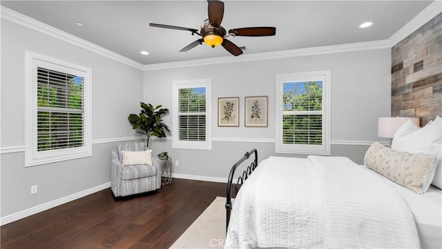 38 Upperbend, Irvine, CA 92618 - bedroom featuring wood finished floors, baseboards, ornamental molding, ceiling fan, and recessed lighting