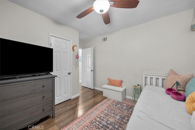 3821 W 183rd St, Torrance, CA 90504 - bedroom with wood finished floors, baseboards, and a ceiling fan
