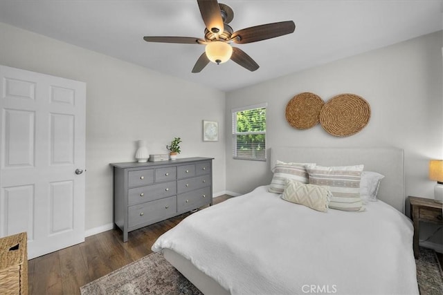 3821 W 183rd St, Torrance, CA 90504 - bedroom with dark wood finished floors, baseboards, and ceiling fan