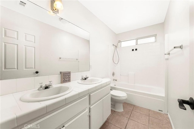 43473 30th St W Unit 4, Lancaster, CA 93536 - full bathroom with toilet, tub / shower combination, double vanity, and tile patterned floors