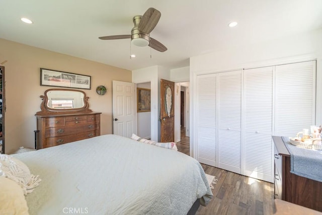 3717 W 182nd St, Torrance, CA 90504 - bedroom featuring a closet, wood finished floors, a ceiling fan, and recessed lighting