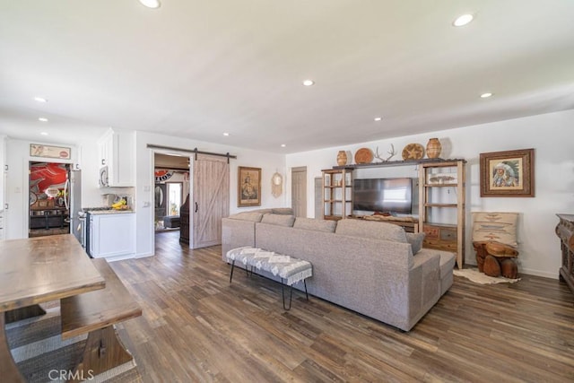 3717 W 182nd St, Torrance, CA 90504 - living room with a barn door, recessed lighting, and dark wood-style flooring