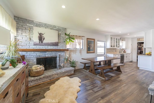 3717 W 182nd St, Torrance, CA 90504 - living room featuring dark wood finished floors, a fireplace, and recessed lighting