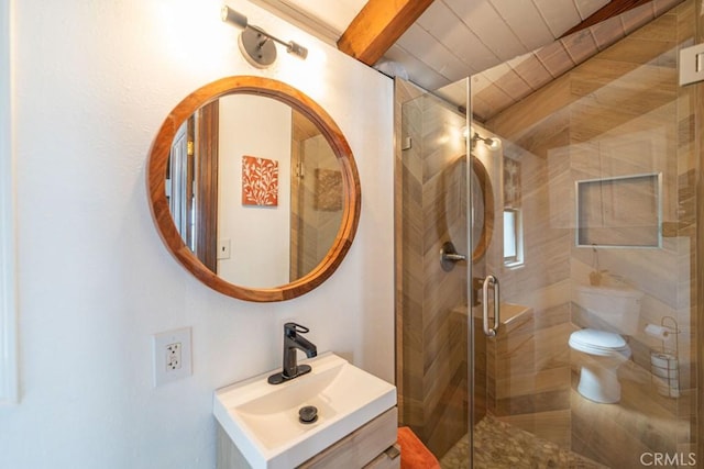 3717 W 182nd St, Torrance, CA 90504 - full bath with vanity, a stall shower, and beam ceiling