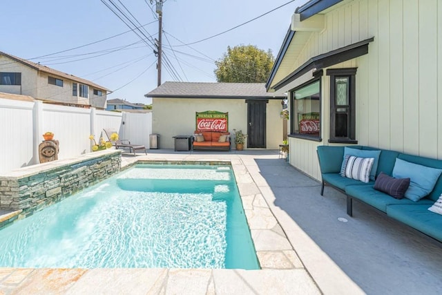3717 W 182nd St, Torrance, CA 90504 - view of swimming pool with a patio, a fenced backyard, and an outdoor living space