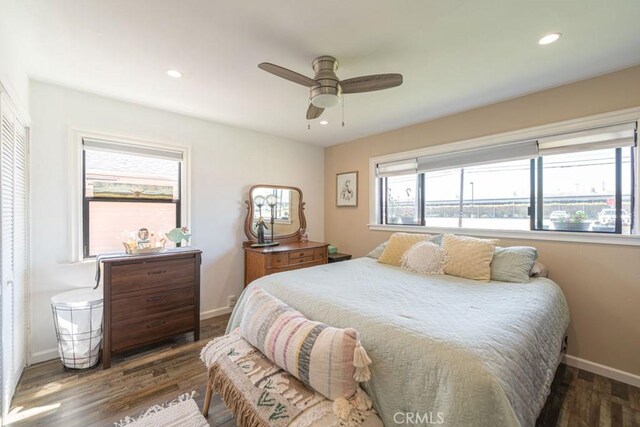 3717 W 182nd St, Torrance, CA 90504 - bedroom with multiple windows, wood finished floors, recessed lighting, and a ceiling fan