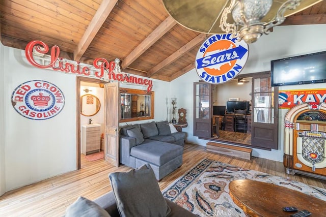 3717 W 182nd St, Torrance, CA 90504 - living room featuring wood-type flooring, wood ceiling, and a chandelier