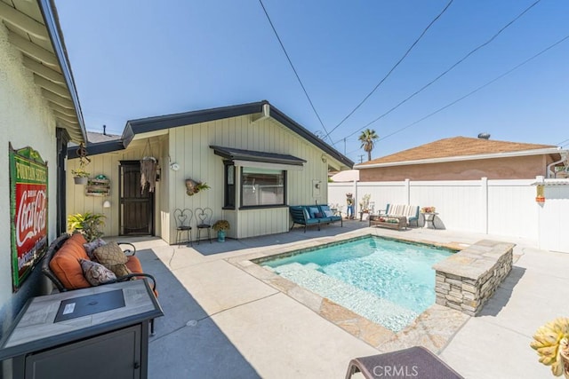 3717 W 182nd St, Torrance, CA 90504 - view of swimming pool featuring an outdoor living space, a patio area, and a fenced backyard