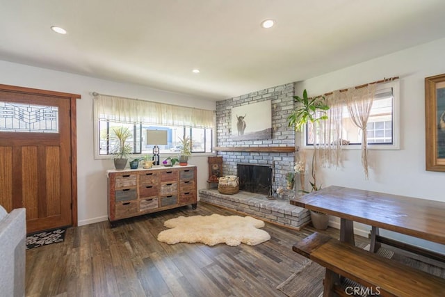 3717 W 182nd St, Torrance, CA 90504 - living area with dark wood-style floors, a fireplace, and recessed lighting