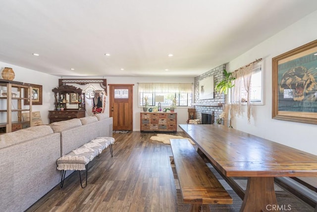 3717 W 182nd St, Torrance, CA 90504 - living room featuring a brick fireplace, wood finished floors, and recessed lighting