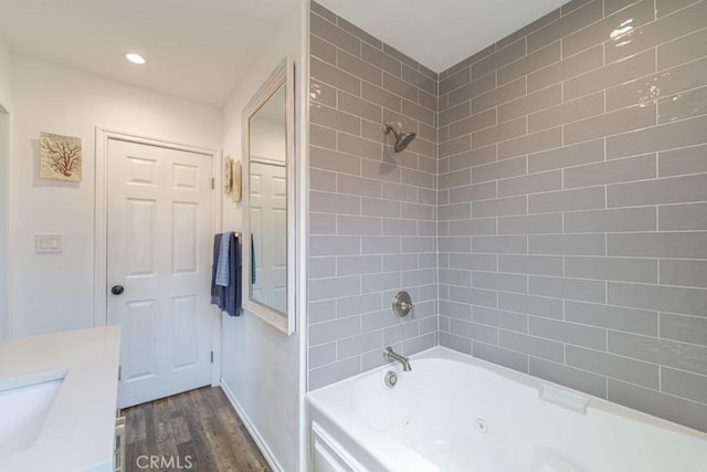 3717 W 182nd St, Torrance, CA 90504 - bathroom with wood finished floors, a combined bath / shower with jetted tub, and recessed lighting
