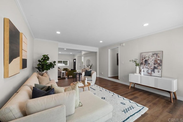 5426 Dwight St, San Diego, CA 92105 - living area with crown molding, wood finished floors, recessed lighting, and baseboards