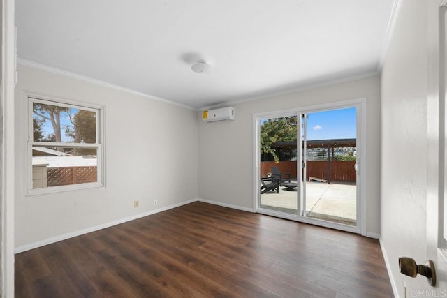 5426 Dwight St, San Diego, CA 92105 - empty room with a wall unit AC, wood finished floors, and crown molding