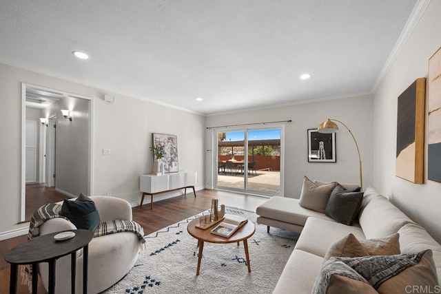 5426 Dwight St, San Diego, CA 92105 - living area featuring wood finished floors, recessed lighting, and crown molding