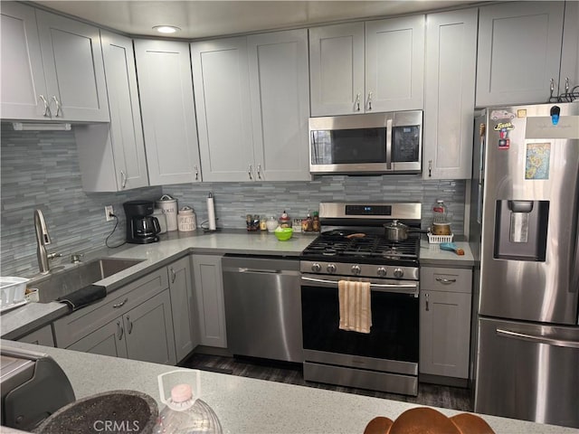 10146 Alpaca St, South El Monte, CA 91733 - kitchen featuring stainless steel appliances, a sink, backsplash, and gray cabinets