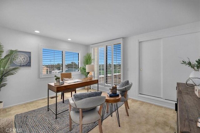 1467 18th St, Manhattan Beach, CA 90266 - office area featuring recessed lighting, light carpet, and baseboards