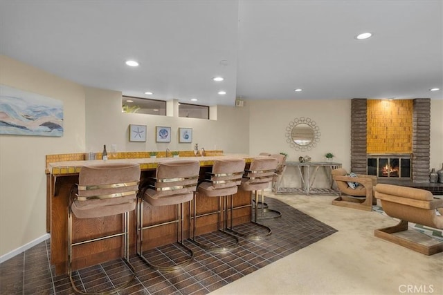 1467 18th St, Manhattan Beach, CA 90266 - indoor wet bar featuring recessed lighting, a brick fireplace, and baseboards