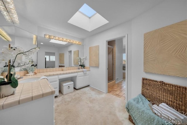 1467 18th St, Manhattan Beach, CA 90266 - full bath featuring a skylight, a stall shower, and vanity