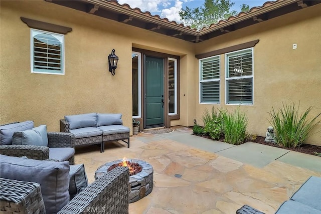 341 Blake Ridge Ct, Thousand Oaks, CA 91361 - view of patio with an outdoor living space with a fire pit