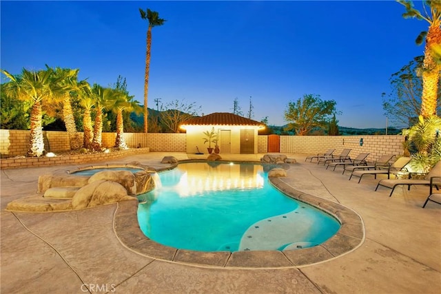 31024 Rabbit Springs Rd, Lucerne Valley, CA 92356 - view of swimming pool with a fenced backyard, a patio, and a pool with connected hot tub