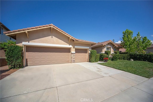 43922 Carentan Dr, Temecula, CA 92592 - single story home with stucco siding, driveway, an attached garage, and a front lawn